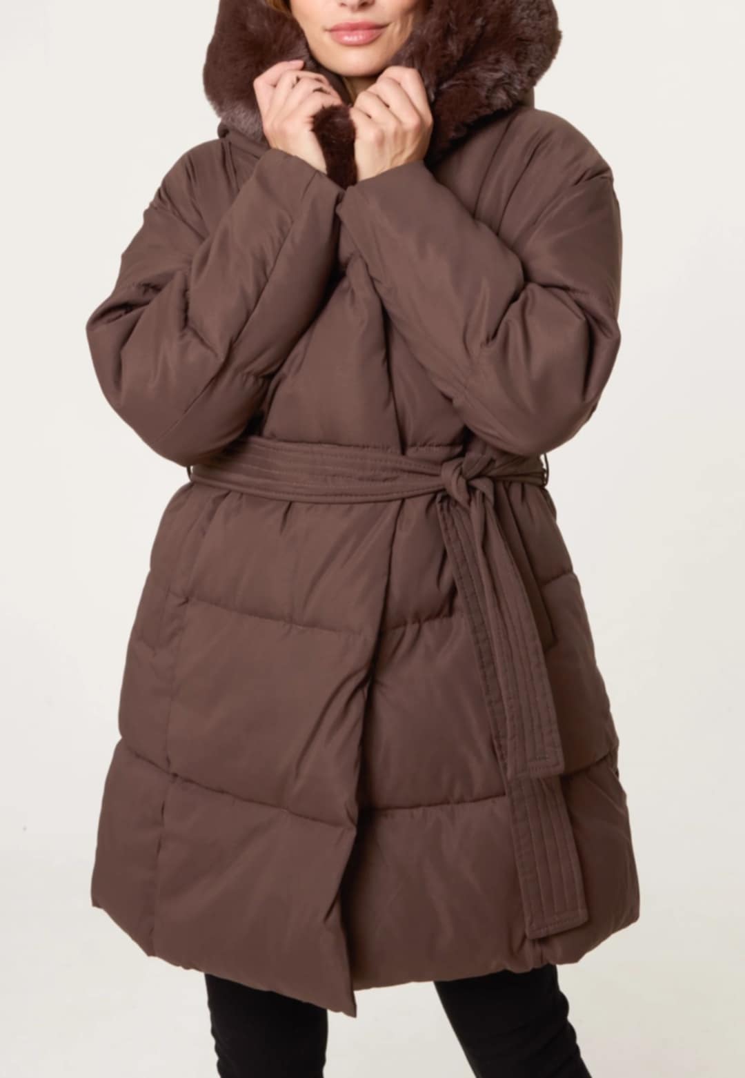 Mid-Length Puffer Fur Hood Coat