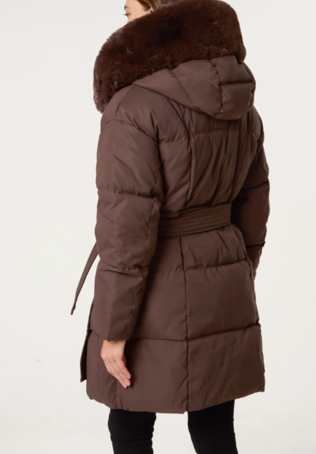 Mid-Length Puffer Fur Hood Coat