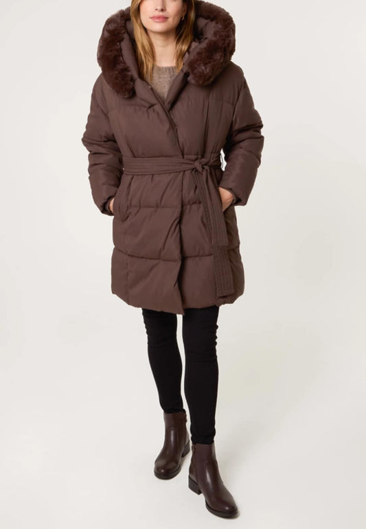 Mid-Length Puffer Fur Hood Coat